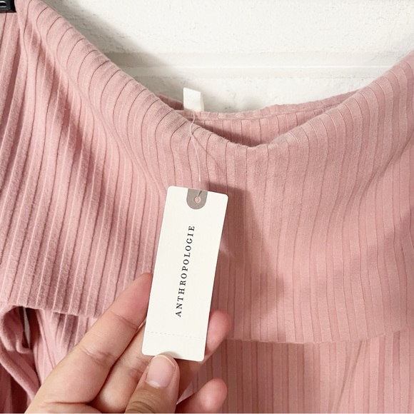 NWT Anthropologie Ribbed Off-The-Shoulder Long Sleeve Top in Mauve Size Medium - Picture 12 of 13